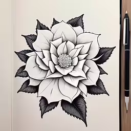 a flower drawing on the side of a wall,an abstract drawing of a large flower
