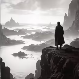 a person standing on the edge of a cliff looking at the ocean