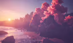 a woman is sitting on a rock near the water