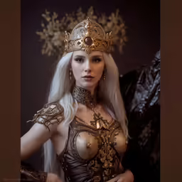 a woman with white hair in a renaissance costume