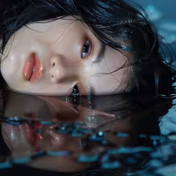 a woman that is laying down in the water,a close up of a female swimming in the water