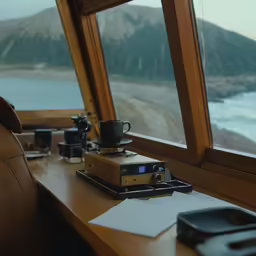 there are some electronics and a camera on the desk
