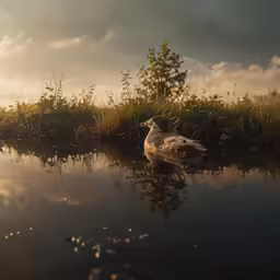 a small duck swims through a shallow stream