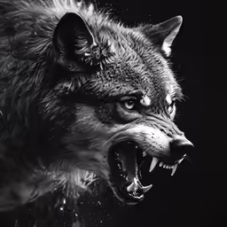 the evil wolf growling with its mouth open