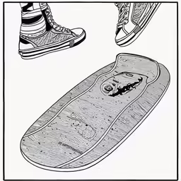 a skateboard and a pair of shoes in a picture