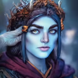 the young woman has long hair and blue eyes