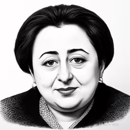a drawing of a woman wearing black and white