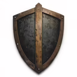 a bronze shield with an iron frame mounted on a wall