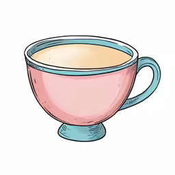 a pink coffee cup with a blue handle