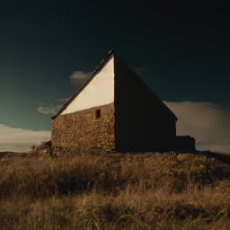 this is an old building in a field