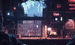 a man sitting at a table in front of a window