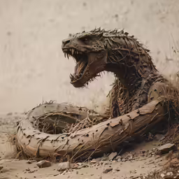 a large snake laying on the ground in dirt
