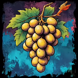 a bunch of grapes hanging from a green leaf