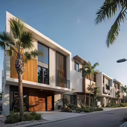 a street scene of houses on a sunny day