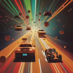 an illustrated poster of cars in a traffic jam