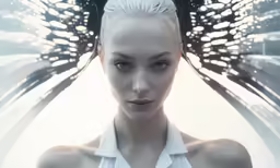 a woman with hair flying from her head