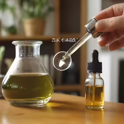 a person using a bottle of oil to get solution