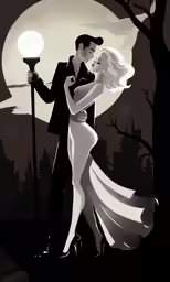 a man and a woman are hugging under a street light