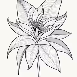 a beautiful flower with large leaves,a drawing of a flower on a white background
