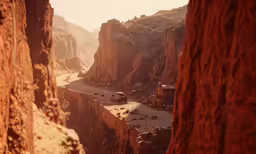 cars drive on a mountain road in the mountains