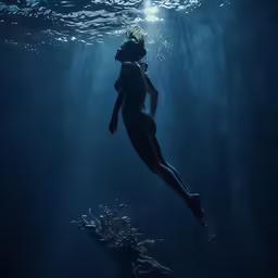 a woman swimming underwater in the ocean