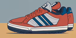 an orange shoe with blue and white stripes,adidas red blue white sneakers on beige
