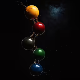 multiple colored balloons floating in the sky above them