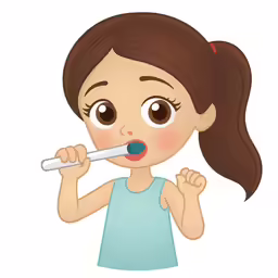 a girl brushing her teeth with a tooth brush