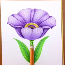 a pen and a drawing of a flower