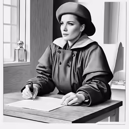woman sitting at a desk signing in a book