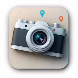 a camera and map with pin markers