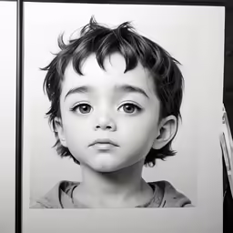 a young child has an empty pen and a drawing on paper