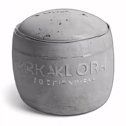 a concrete container with a white writing on the front