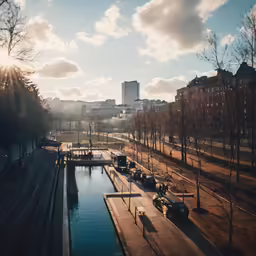 a small waterway running between some buildings