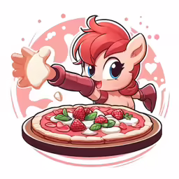 a small cartoon fairy holding a pizza
