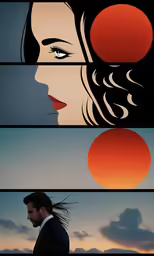 three different images of a woman in the sunset