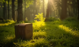a box in the middle of a wooded area
