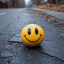 a smiley face on the side of a road