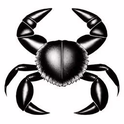 a large black crab with claws and an open head