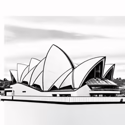 black and white image of a sydney opera house