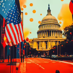 the united states capitol building and a man walking in front of it