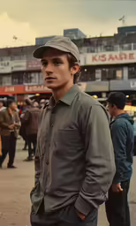 a man in a hat is standing outside