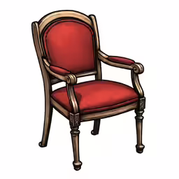 an upholstered chair is shown in red