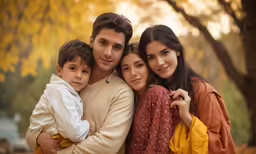 a family standing in the fall with autumn colors