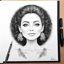 the drawing is done of a beautiful woman in a dress