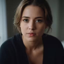 a woman is looking at the camera