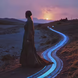 woman in a gown on a winding road