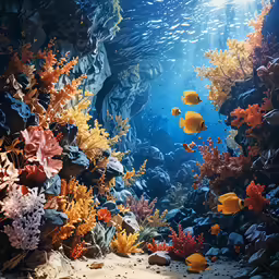 a large aquarium filled with lots of fish and sea plants
