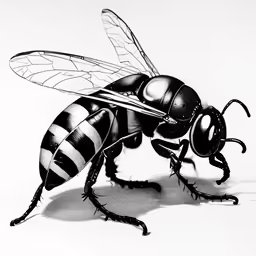 a drawing of a bee that is black and white