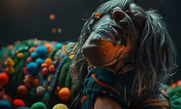 an artistic and creepy masked face covered in balls